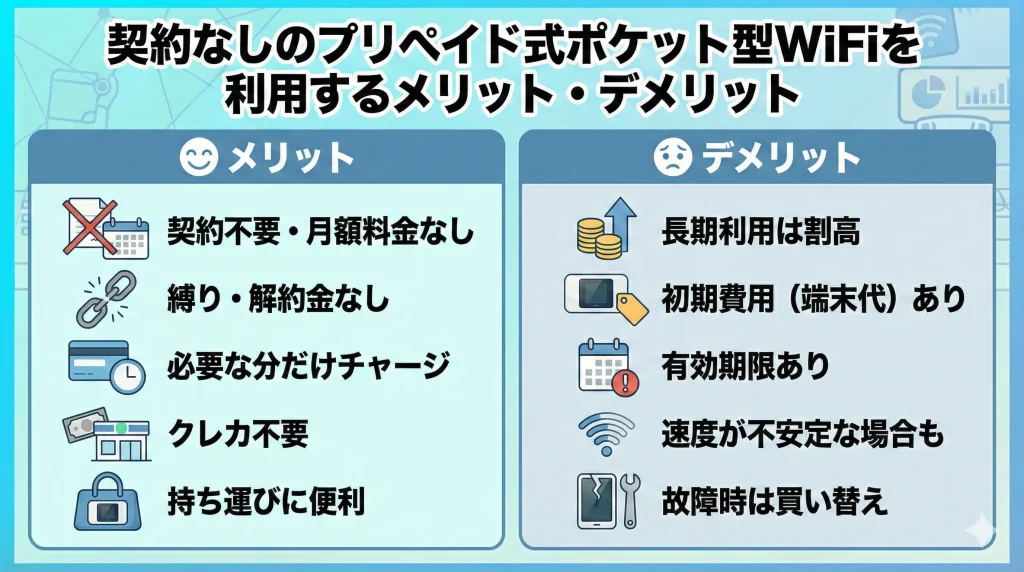 契約なしのプリペイド式ポケット型WiFiを利用するメリット・デメリット