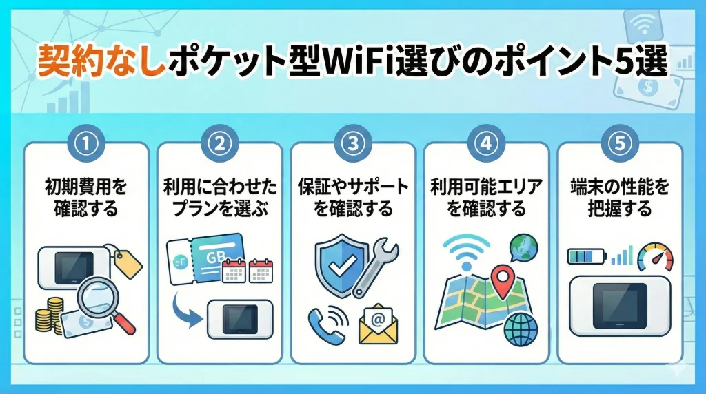 契約なしポケット型WiFi選びのポイント5選